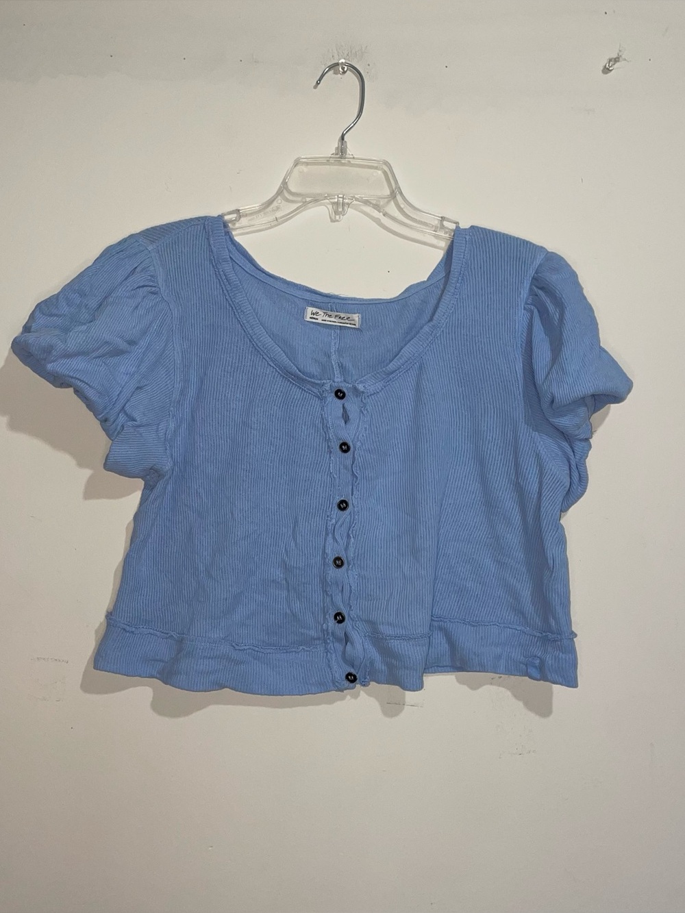 We The Free Light Blue Ribbed Button-Front Crop Top